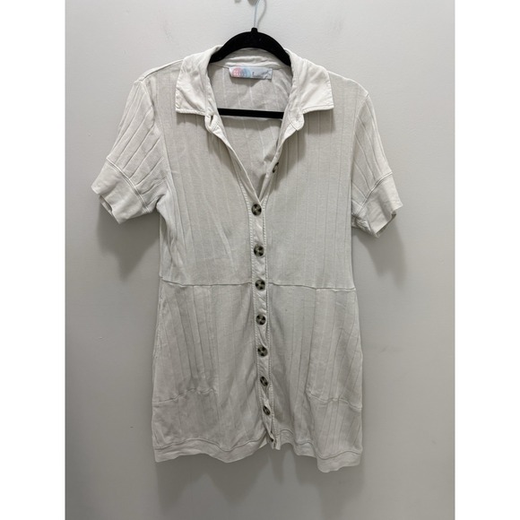 Free People FP Beach Ribbed New Afternoon Button Front Short Sleeve Dress Size M - Picture 1 of 8